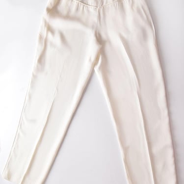 1970's Western Disco Pants Ivory White Satin Piping Vintage Womens 1940's style Trousers 