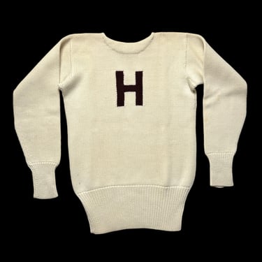 Vintage 1940s/1950s HARVARD Wool Varsity Sweater ~ size M ~ Letterman ~ Boat Neck ~ Low Gauge Knit 