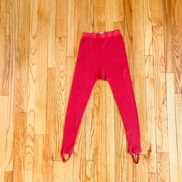 60s Red Waffle Thermal Long John Pants with Stirrups | Small/Medium 