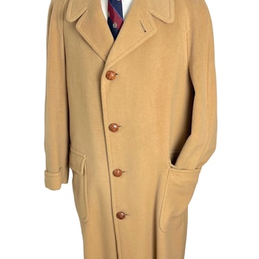 Vintage DATED 1965 Custom Tailored Cashmere Overcoat ~ size 44 to 46 ~ Camel ~ Trench Coat ~ Raglan ~ Preppy / Ivy Style / Trad ~ Balmacaan 