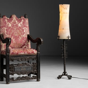 Hand Carved Castle Chair / Alabaster Floor Lamp