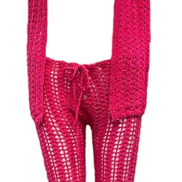 60s Hot Pink Hand Crochet Pant Suit Ensemble