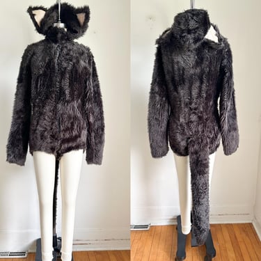 Vintage 1960s Black Cat Costume / Halloween Costume / Cat Suit // S 