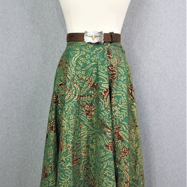 1940-50s - Maya De Mexico - Tourista - Full Circle Skirt - Gold Painted - Sequins - 30" waist Rockabilly 