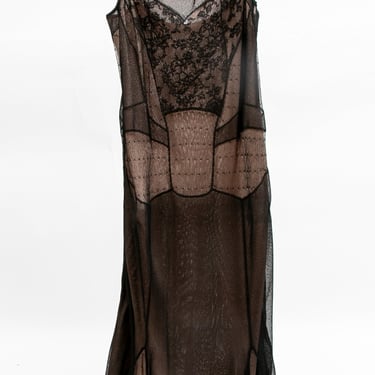 Vintage Christian Dior Galliano Black & Nude Lace Womens Slip Dress 
