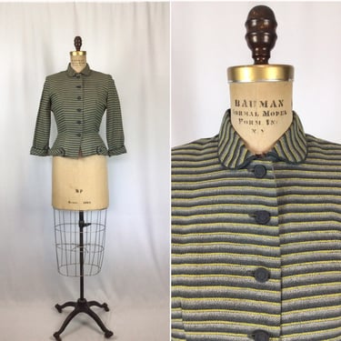 Vintage 40s suit jacket | Vintage grey yellow striped blazer | 1940s tailored suit blazer 