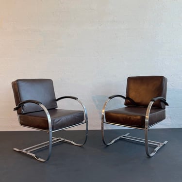 Art Deco Cantilevered Chrome Springer Lounge Chairs By Wolfgang Hoffmann