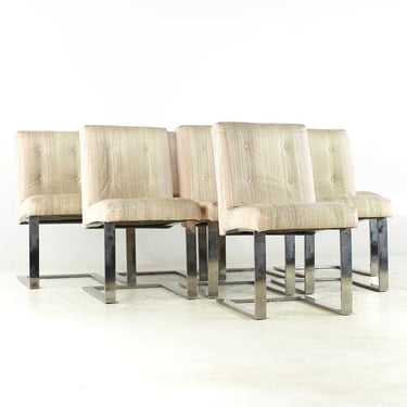 Paul Evans for Directional Mid Century Chrome Cantilever Dining Chairs - Set of 8 - mcm 