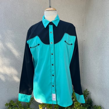 Vintage cowgirl shirt black turquoise Sz XL by Panhandle Slim 