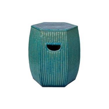 Chinese Hexagon Bamboo Theme Turquoise Green Ceramic Clay Garden Stool ws3545E 