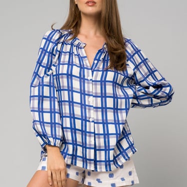 The Classic Blouse | Royal Plaid in Blue & Ivory