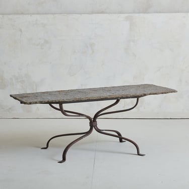 Brutalist Iron Coffee Table with Slate Top, France 1970s
