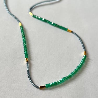 Debbie Fisher | Grey Glass, Gold Vermeil and Green Onyx Beads Necklace