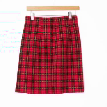 St Michael | Vintage 80’s/90’s Plaid High Waist Red Short Pencil Skirt | Size 10, Tartan, Classic, Preppy / Classy, Chic, Winter, Autumn 