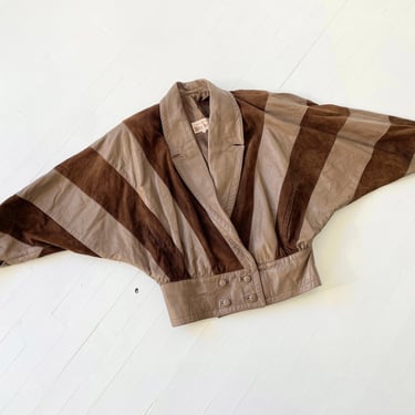 1980s Striped Brown Suede and Leather l Jacket 