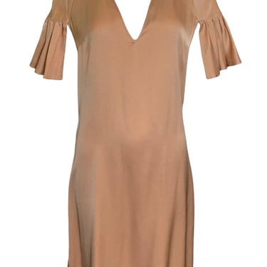 Chloé Caramel Peek-a-Boo Shoulder Flutter Sleeve Dress