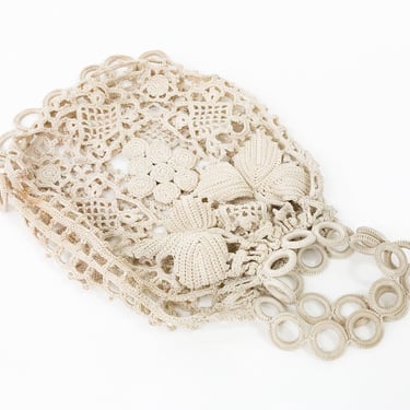 1900s Beige Crochet Handbag | 1900s Cotton Crochet Handbag | Victorian Crochet Bag 