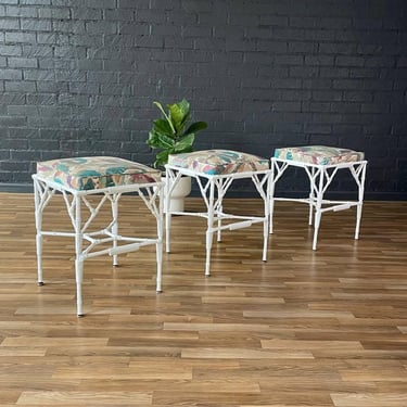 Set of 3 Mid-Century Modern Faux Bamboo Outdoor Stools, c.1960’s 