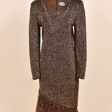 Black & Gold Sweater Dress with Fringe By Celeste, M/L