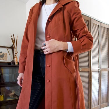 Vintage 70's Skat 'Coat Button-up Tie Waist Hooded Trench Coat 