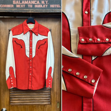 Vintage 1960’s “N. Turk” Cowboy Western Two-Tone Pearl Snap Rockabilly Stage Shirt, 60’s Vintage Clothing 