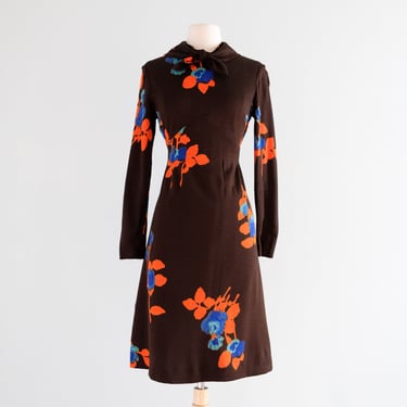 Fabulous 1960's Autumn Floral Print Dress by Shannon Rodgers for Jerry Silverman / M