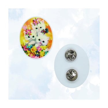 Vintage Kitten Pin - Retro 60s Style Kittens Brooch - Cute Kitsch Cat Accessory 