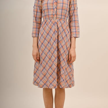 1980s Does 1950s Vibrant Plaid Shirtdress