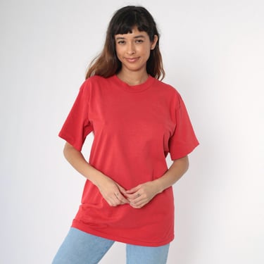 Vintage Red T Shirt Plain 90s Crewneck TShirt 1990s Retro Tee Basic Blank Single Stitch Cotton Blend Oneita Size Medium Large 