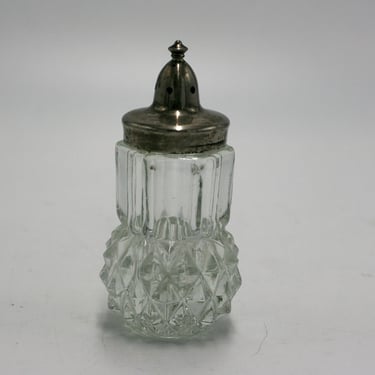 vintage glass shaker with silver plate top 