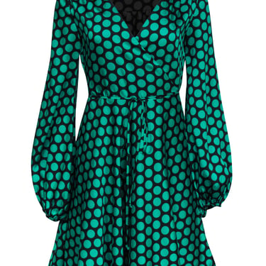 Milly - Green &amp; Black Polka Dot Long Sleeve Wrap Dress Sz S