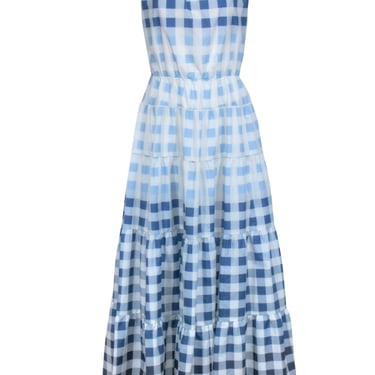 Staud - Blue Checkered Sleeveless Open Back Dress Sz L
