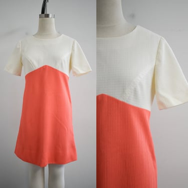 1960s Cream and Coral Mod Dress 