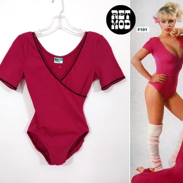 Vintage 70s 80s Magenta Pink Short Sleeve Leotard 