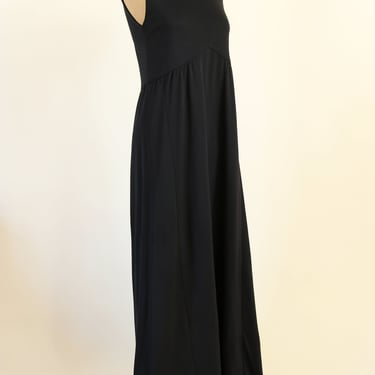 Vintage 70's High Turtleneck Black Sleeveless Maxi Dress 