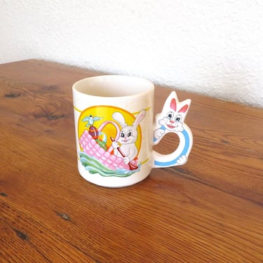 Vintage Easter Bunny Coffee Mug Figural 3D Handle 
