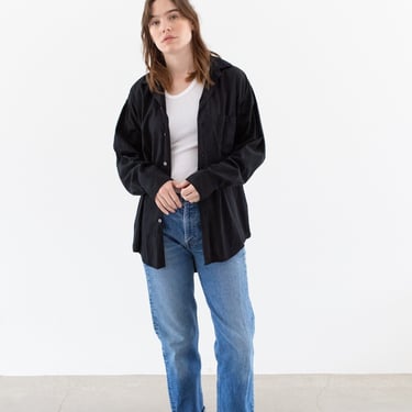 Vintage Black Long Sleeve Shirt | 60s Simple Blouse | 100% Cotton Work Shirt | XL | BLS004 