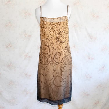 Vintage 90s Y2K Silk Slip Dress, 1990s Spaghetti Strap Party Dress, Sheer Dress, Ombre 