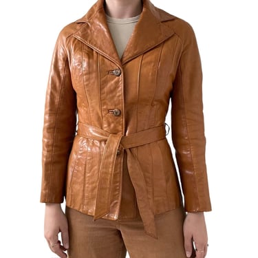 Vintage 1970s Womens Cognac Brown 100% Leather Western Retro Hippy Jacket Sz S 