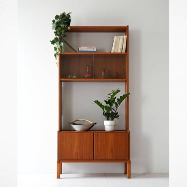 Vintage 1960s Scandinavian Teak Bookcase with Glass Cabinet & Storage 