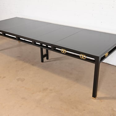 Michael Taylor for Baker Furniture Far East Collection Black Lacquered Extension Dining Table, Newly Refinished