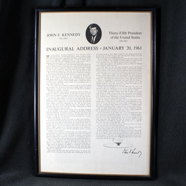 Framed JFK Inaugural Address, January 20, 1961 | JFK Memorabilia | 16" x 11 1/2" | Bixley Shop 