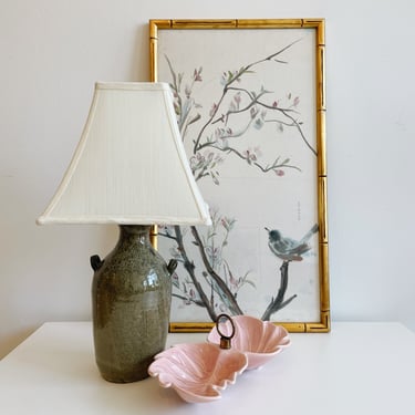 Small Green Pottery Lamp with Shade