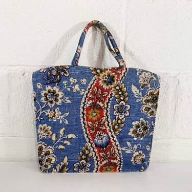 Vintage Margaret Smith Floral Bag 60s Tapestry Purse Sewing 1950s 1960s Handbag Purse Fabric Kisslock Blue Floral Maine USA 