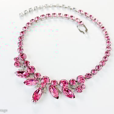Eisenberg | 1950s Pink Rhinestone Necklace | 50s Pink Rhinestone Choker | Eisenberg 