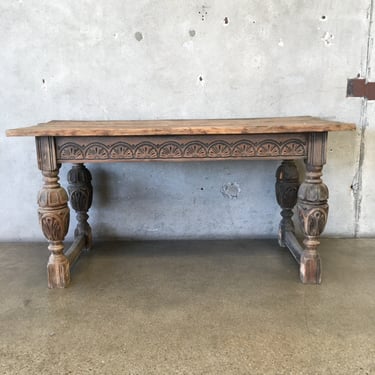 Rustic Hand Carved Wooden European Table