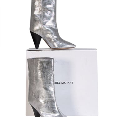 Isabel Marant - Silver Metallic Embossed Leather "Locky" Boots Sz 6