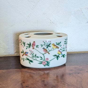 Cute Vintage Ceramic Toothbrush Holder with Birds in a Tree 