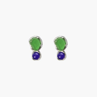 Duo beam earrings, green and blue
