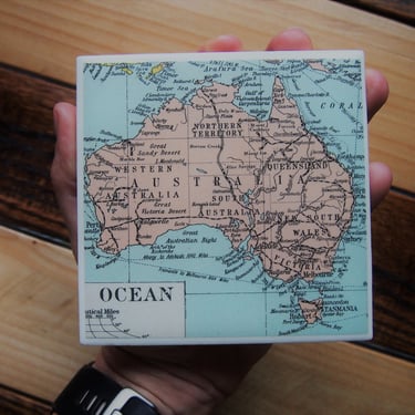 1947 Australia Vintage Map Coaster. Australia Gift. Sydney Map. Adelaide Gift. Australian Decor. Aussie Gift. Queensland Map. Melbourne Gift 